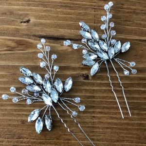 Unicra silver crystal beaded hair pins